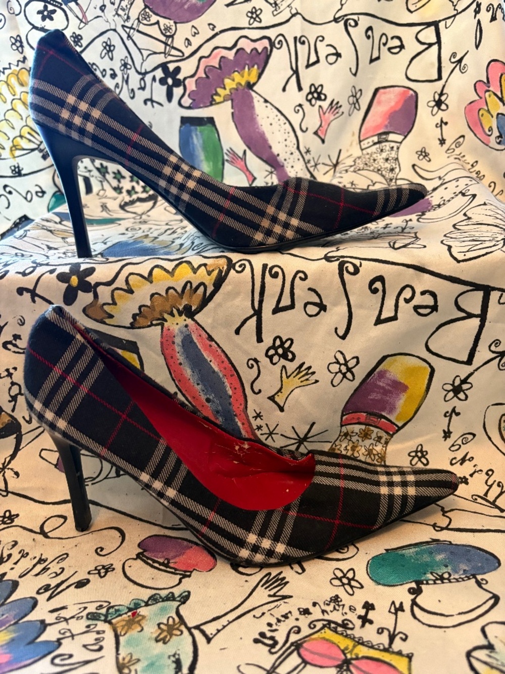 Chinese Laundry plaid fabric pumps.